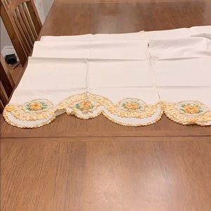 Vintage pillowcase linen crochet yellow flowers